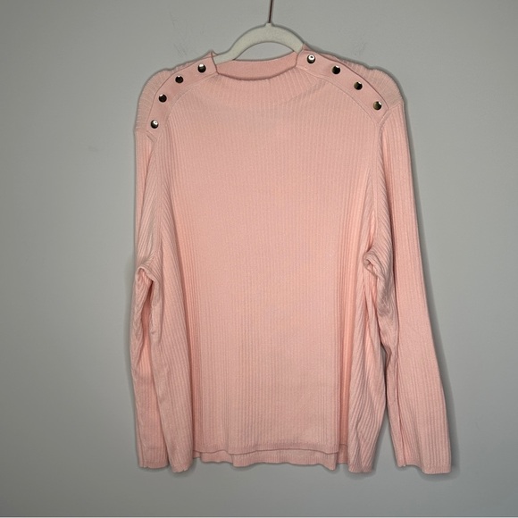 Talbots Peach Ribbed Mock Neck Blouse with Gold Buttons Size 3X NWT Neutral - Picture 6 of 12